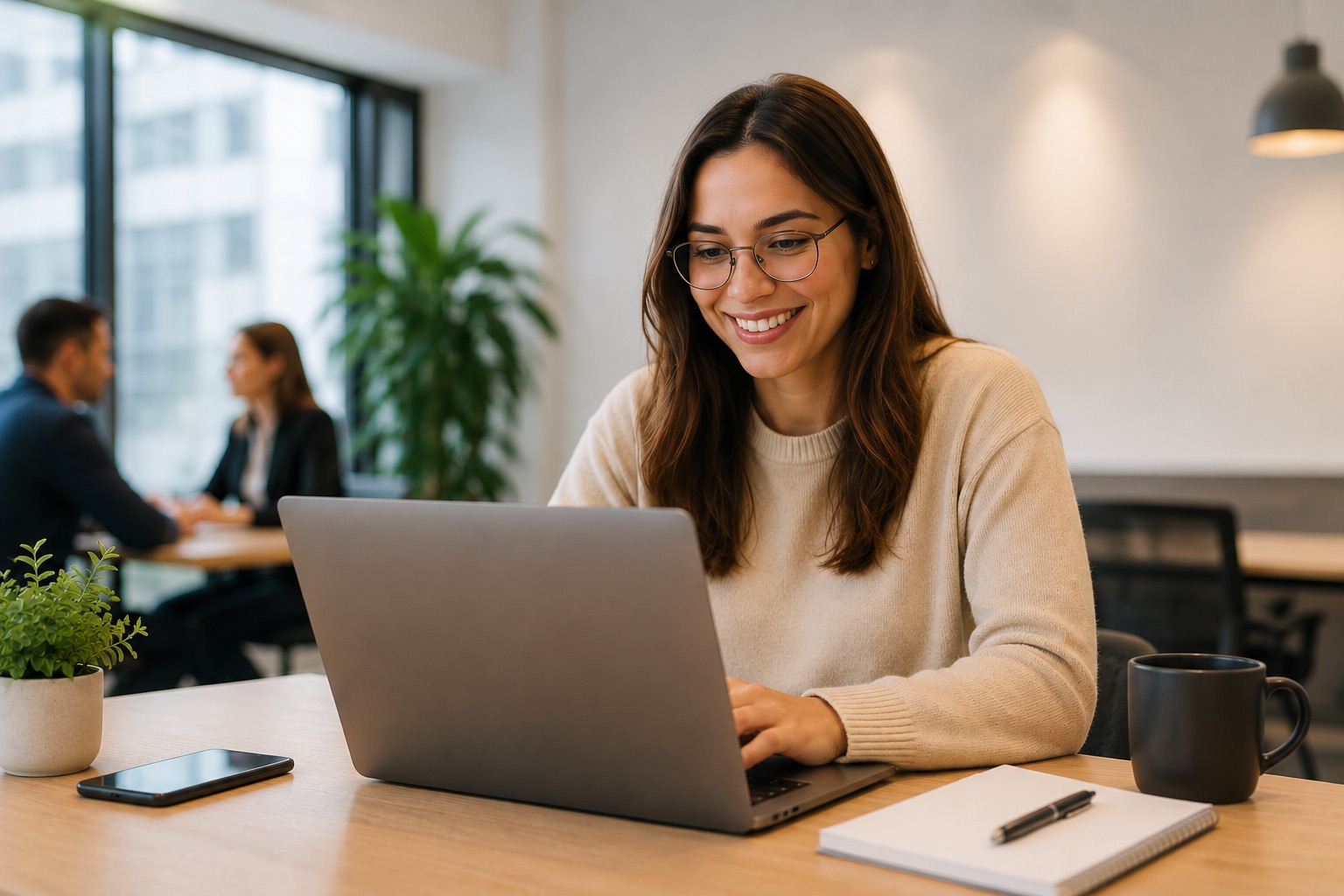 Dirigeante utilisant Prolink sur son ordinateur portable au bureau