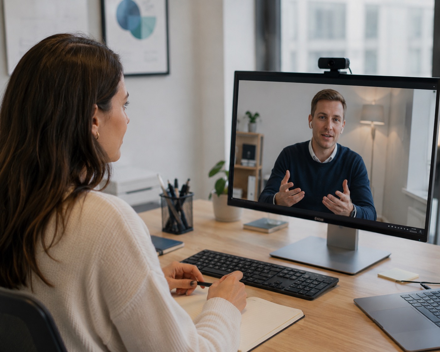 Directrice marketing en visioconférence 1-1 avec un pair sur Prolink